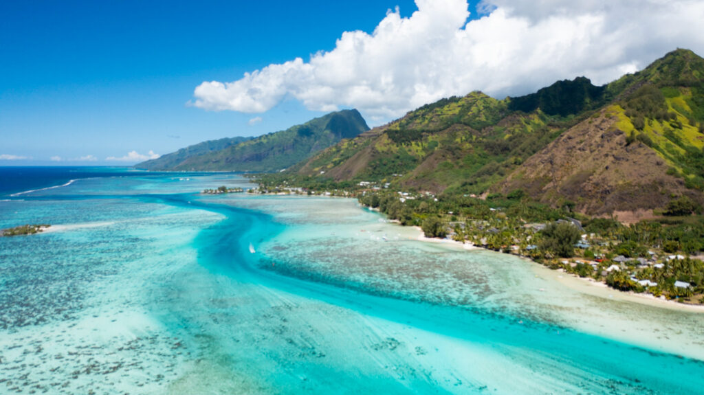 Ocean beach and mountain of Moorea