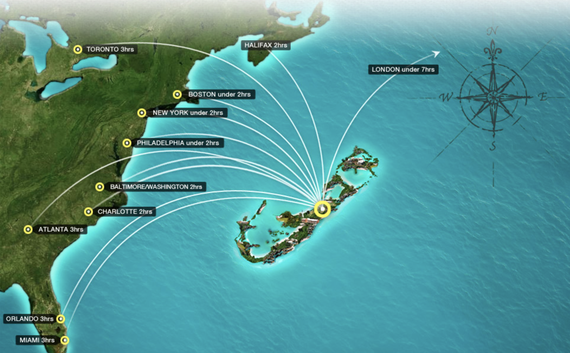 Map of Bermuda and travel times