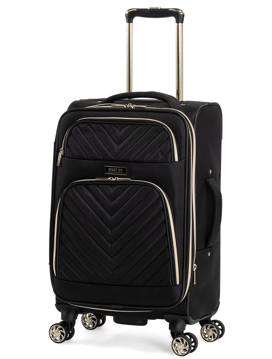 Kenneth Cole Reaction Women's Chelsea Luggage Chevron Softside 8-Wheel Spinner Expandable Suitcase Collection, Black, 20-Inch Carry On