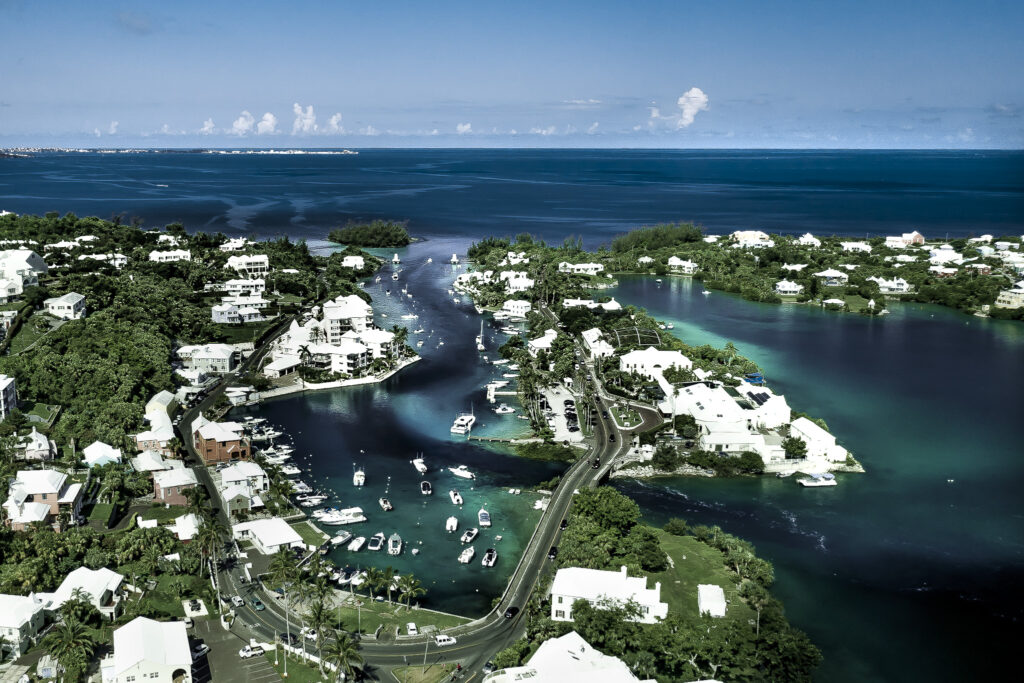 drone image of Flatts Village in Bermuda 
