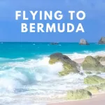 FLYING TO BERMUDA drone image of a beach with waves crashing into the rocks