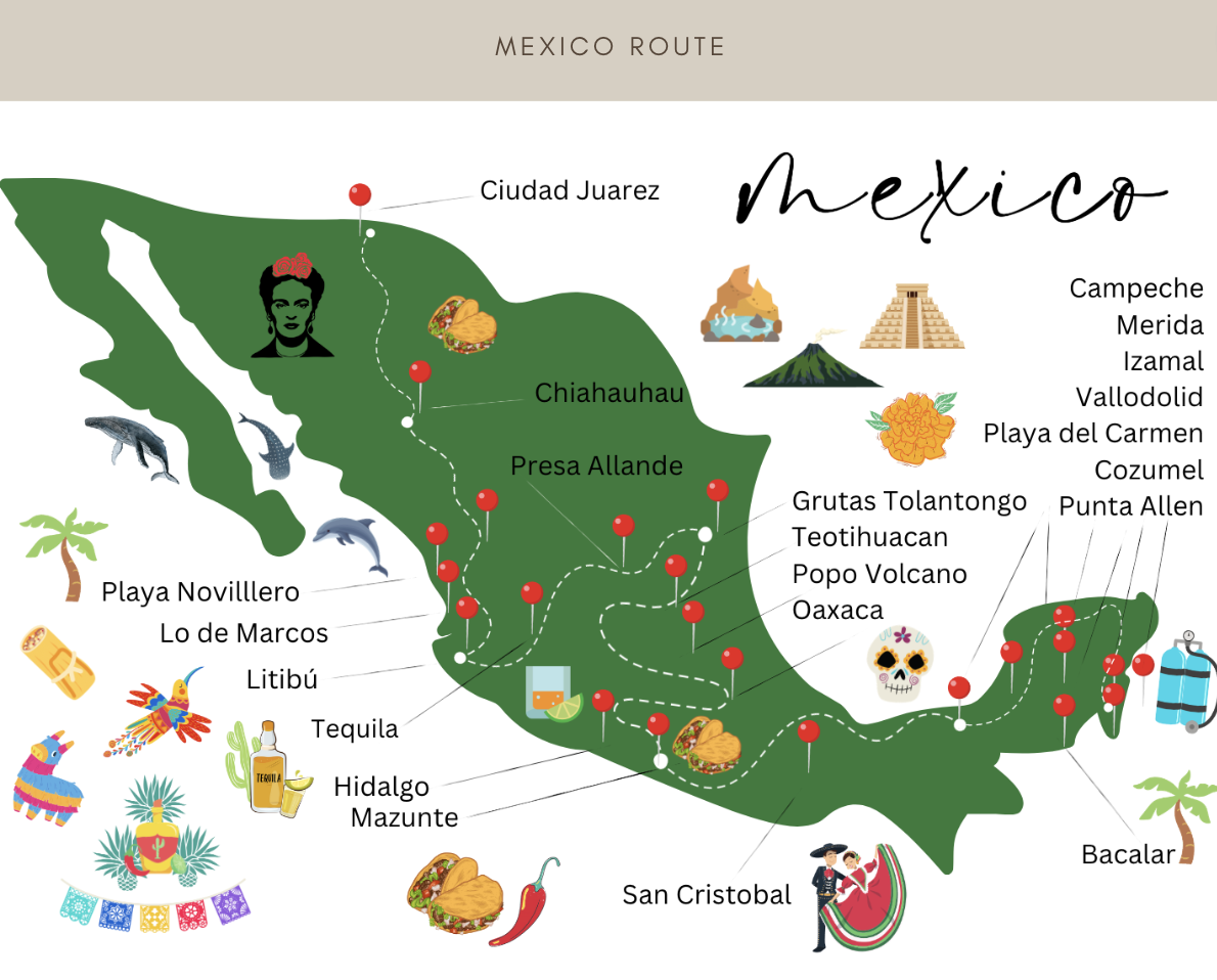 Travel map of Mexico